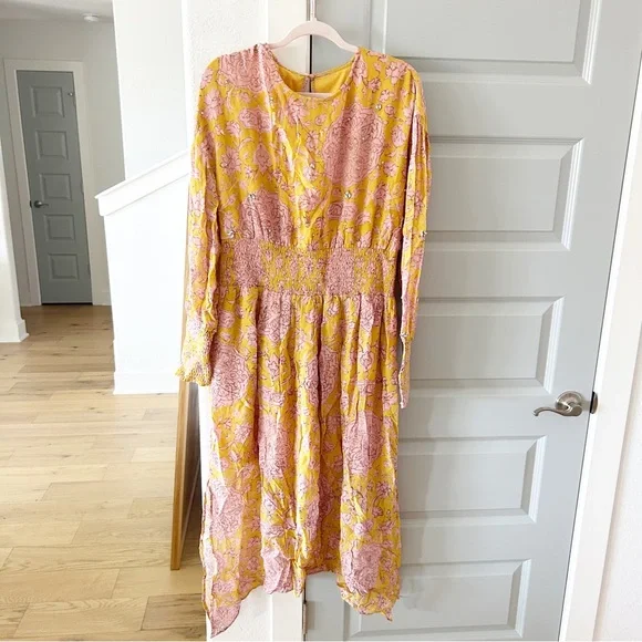 NWT ASOS Topshop Yellow Pink Floral Embellished Midi Dress - Picture 2 of 6